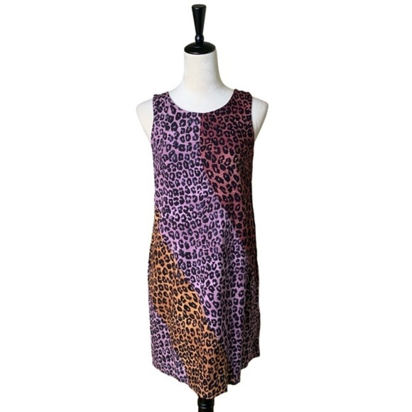 Maeve x Anthropologie Wynn Tank Shift Dress XS | Leopard Print Colorblock - Picture 1 of 9